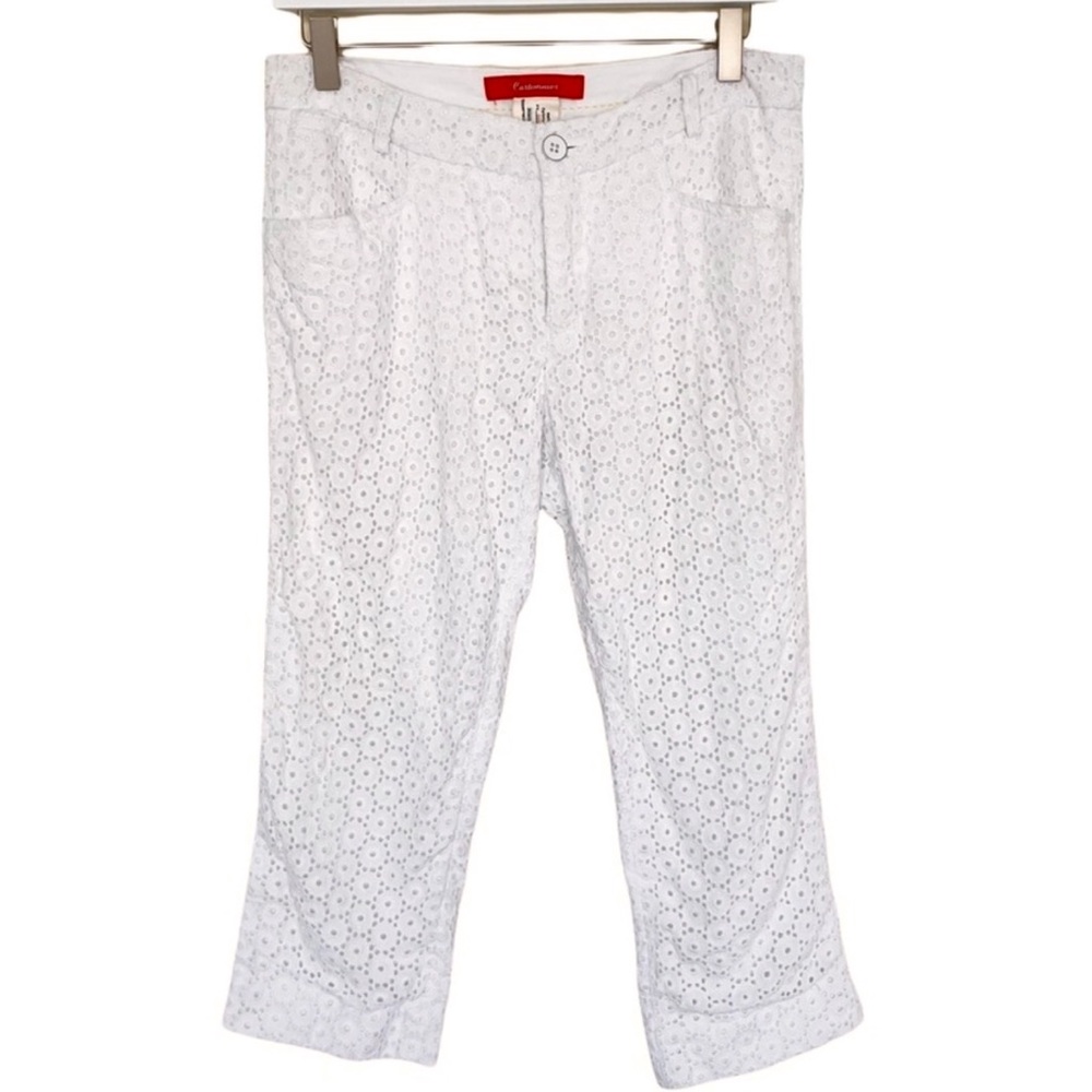 Anthropologie Cartonnier Charlie White Embroidered Eyelet Cropped Pant 8 - Picture 3 of 6